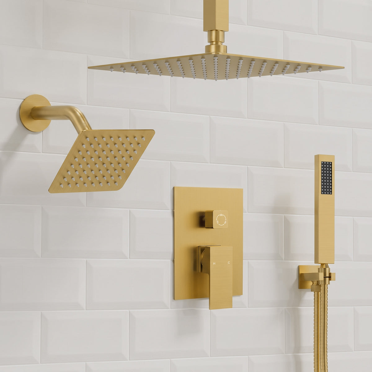 Square Ceiling-Mounted Dual Shower System with Handheld Spray