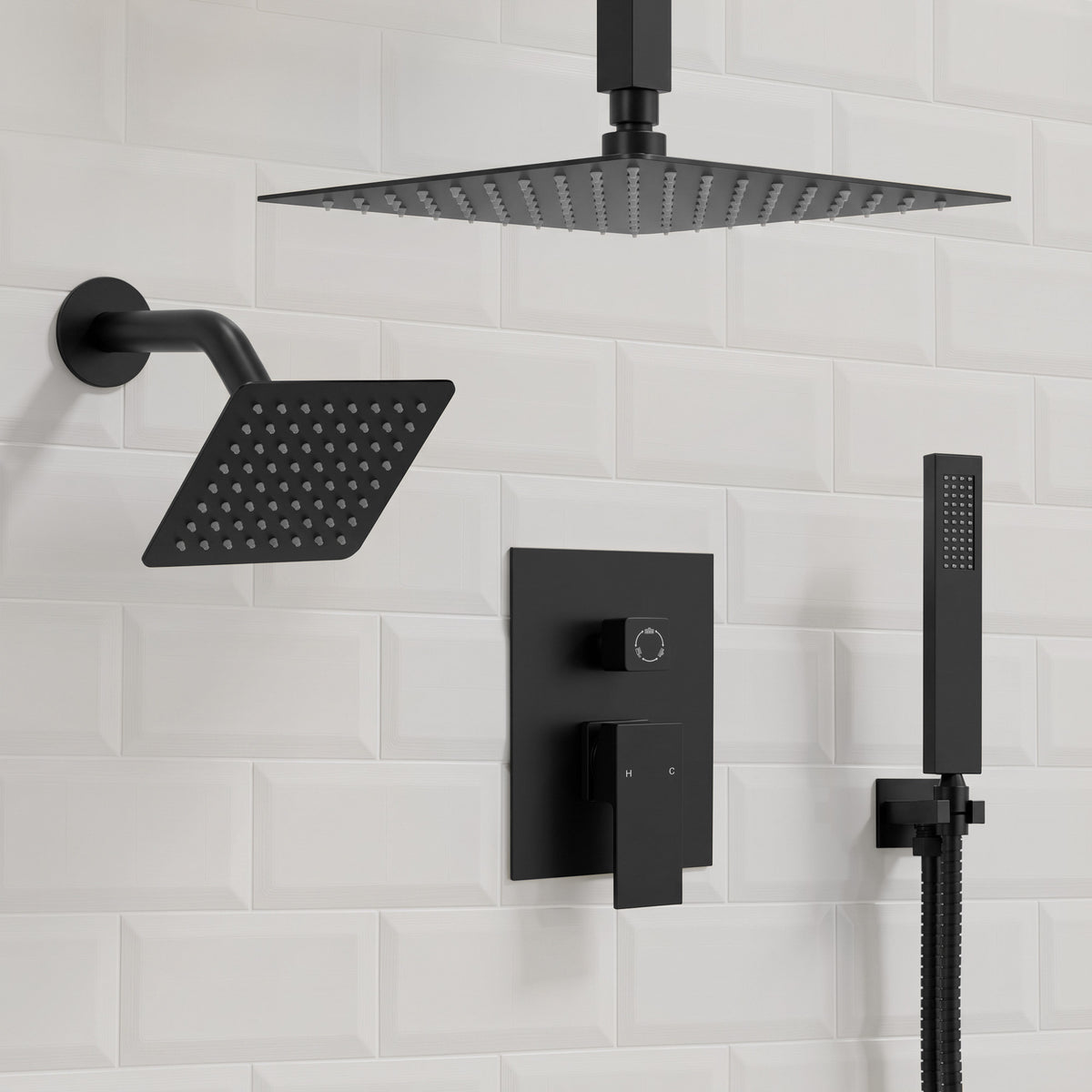 Square Ceiling-Mounted Dual Shower System with Handheld Spray