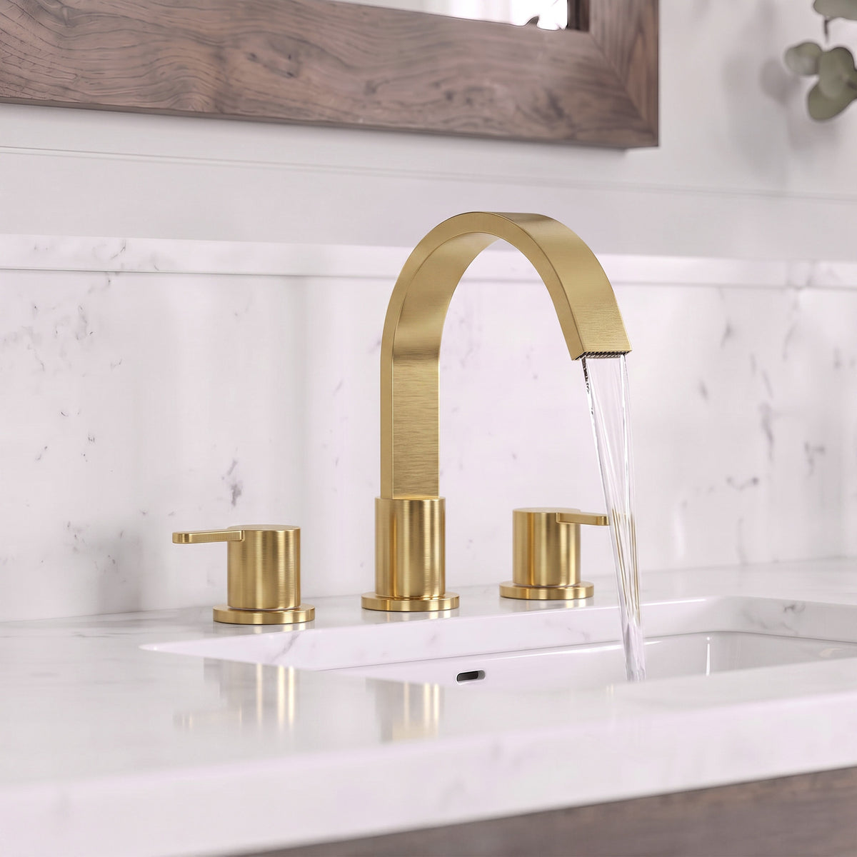 Two-Handle Waterfall Widespread Bathroom Sink Faucet With Pop-Up Drain