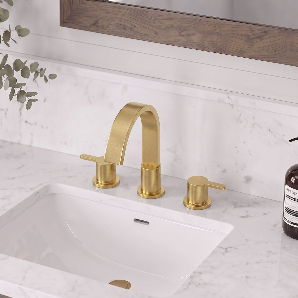 Two-Handle Waterfall Widespread Bathroom Sink Faucet With Pop-Up Drain