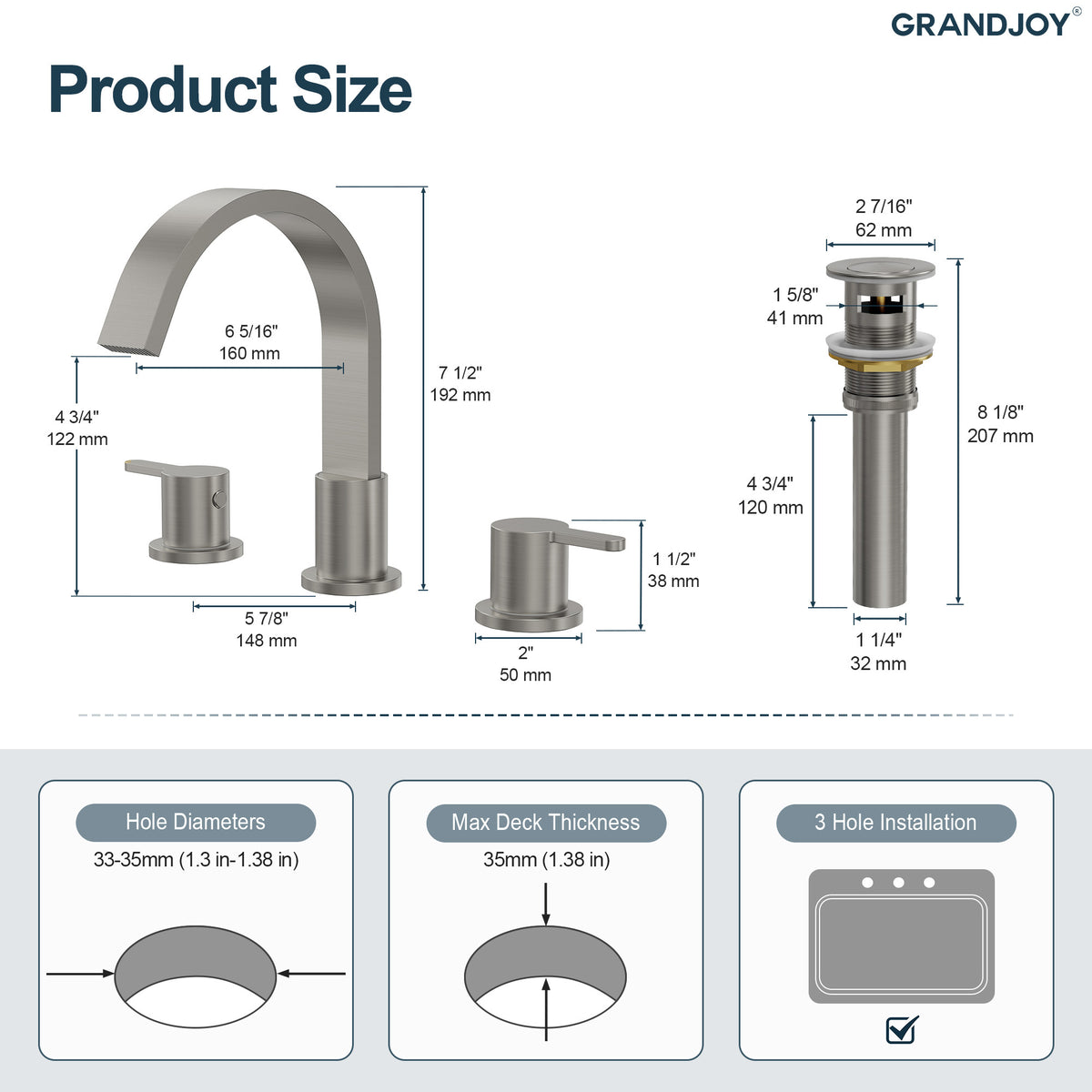Two-Handle Waterfall Widespread Bathroom Sink Faucet With Pop-Up Drain