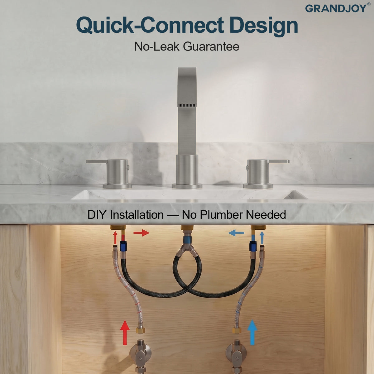 Two-Handle Waterfall Widespread Bathroom Sink Faucet With Pop-Up Drain