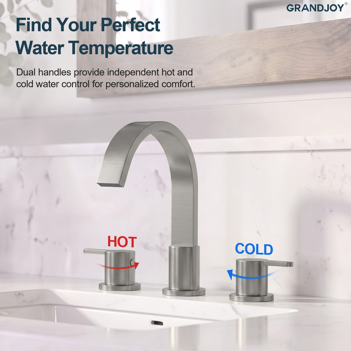 Two-Handle Waterfall Widespread Bathroom Sink Faucet With Pop-Up Drain