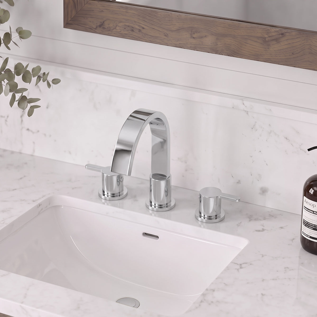 Two-Handle Waterfall Widespread Bathroom Sink Faucet With Pop-Up Drain