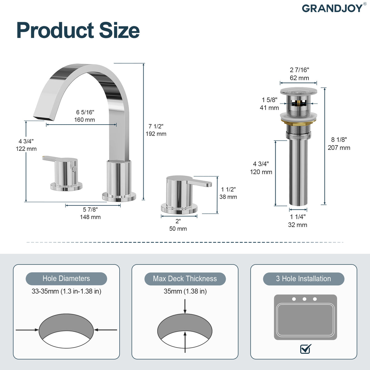 Two-Handle Waterfall Widespread Bathroom Sink Faucet With Pop-Up Drain