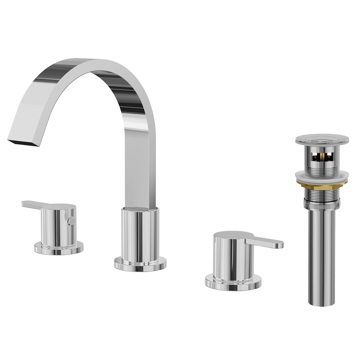 Two-Handle Waterfall Widespread Bathroom Sink Faucet With Pop-Up Drain