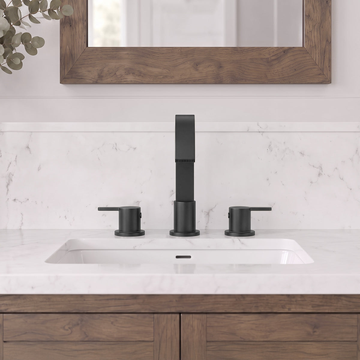 Two-Handle Waterfall Widespread Bathroom Sink Faucet With Pop-Up Drain