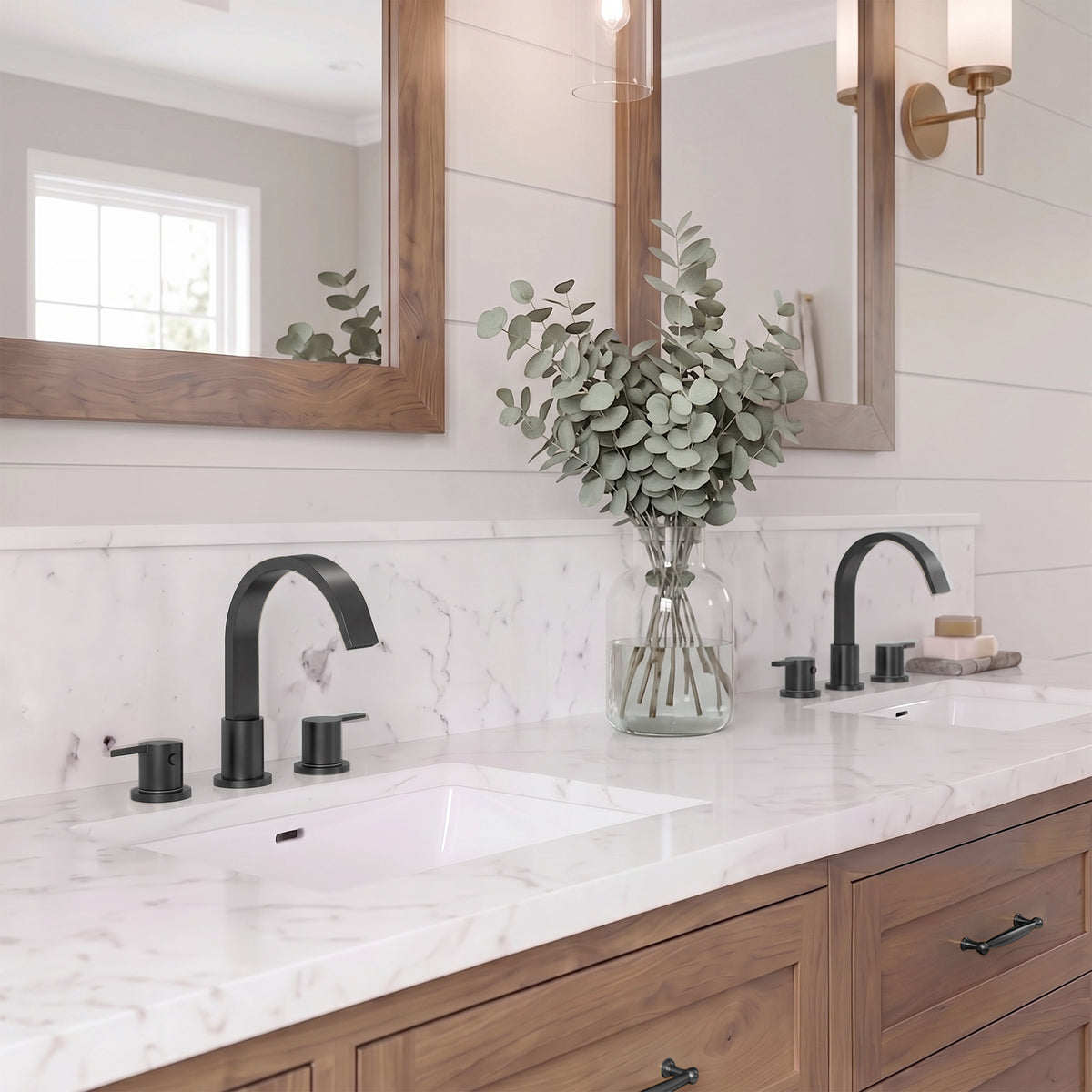Two-Handle Waterfall Widespread Bathroom Sink Faucet With Pop-Up Drain