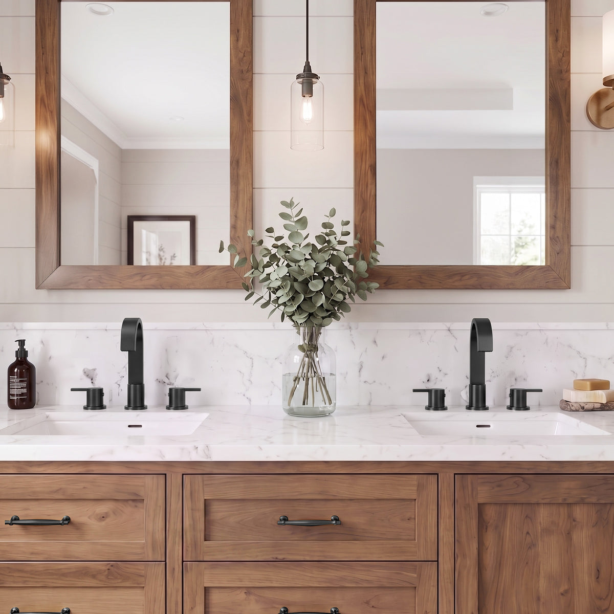 Two-Handle Waterfall Widespread Bathroom Sink Faucet With Pop-Up Drain