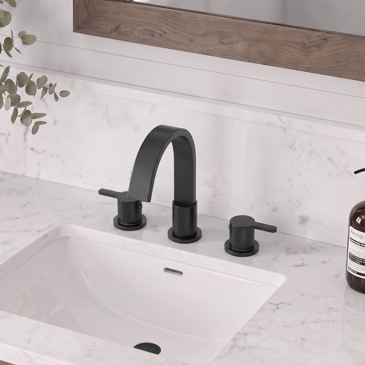Two-Handle Waterfall Widespread Bathroom Sink Faucet With Pop-Up Drain