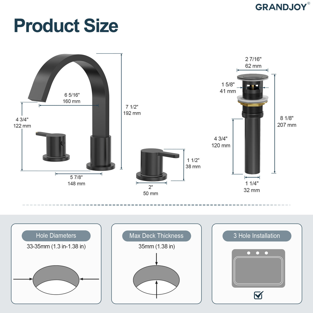 Two-Handle Waterfall Widespread Bathroom Sink Faucet With Pop-Up Drain