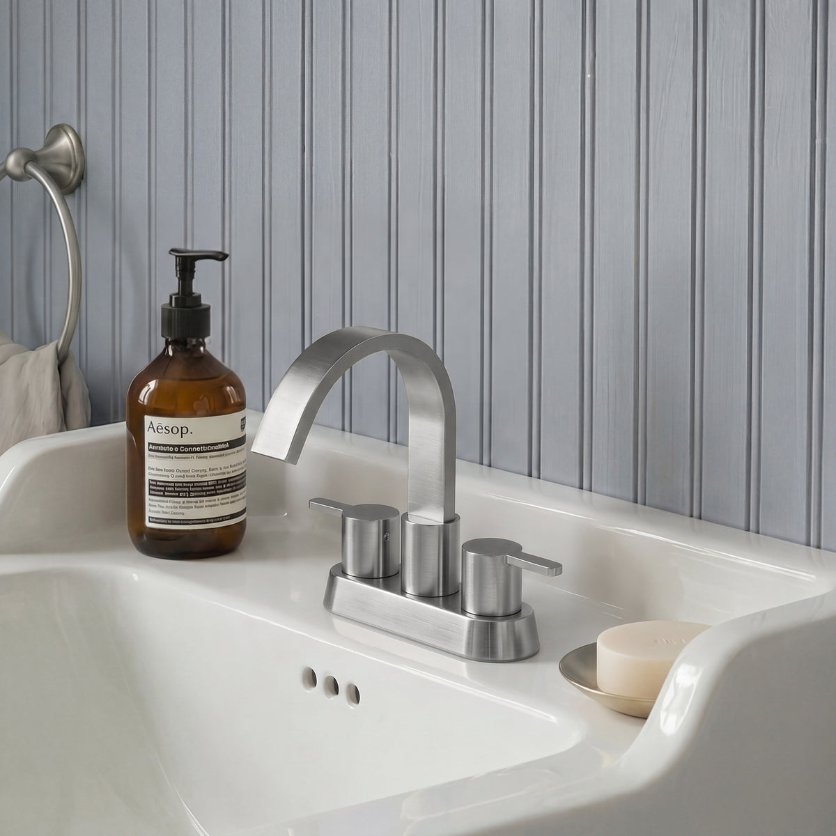 Two-Handle Centerset Bathroom Sink Faucet With Pop-Up Drain