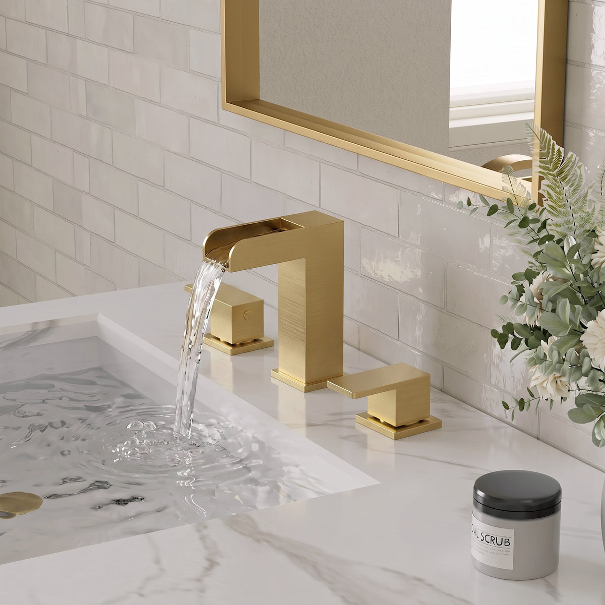 Two-Handle Waterfall Widespread Bathroom Sink Faucet With Pop-Up Drain