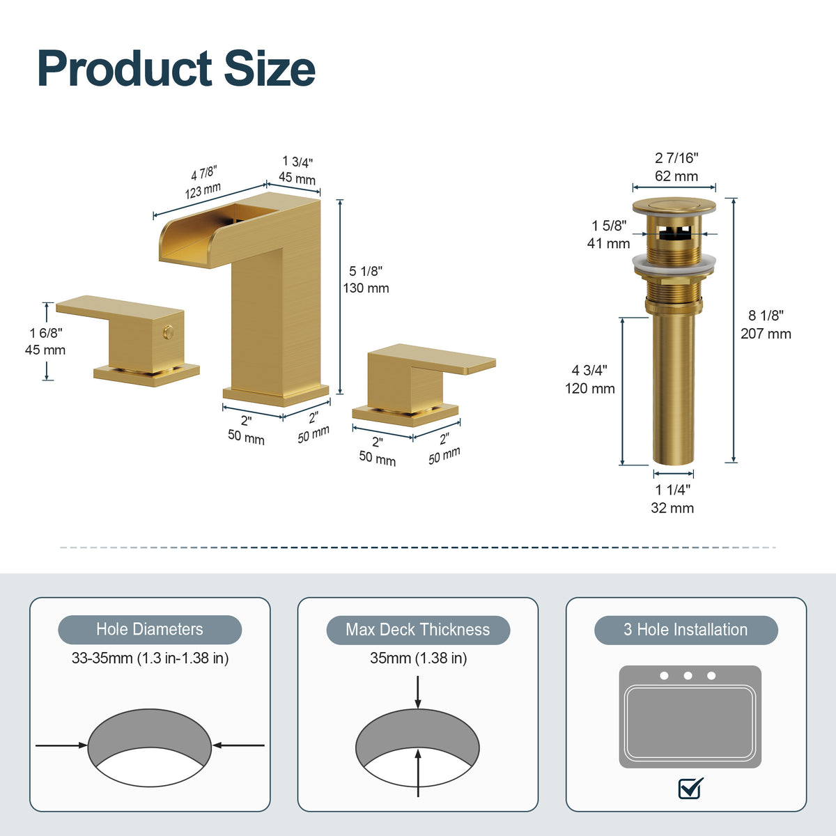 Two-Handle Waterfall Widespread Bathroom Sink Faucet With Pop-Up Drain