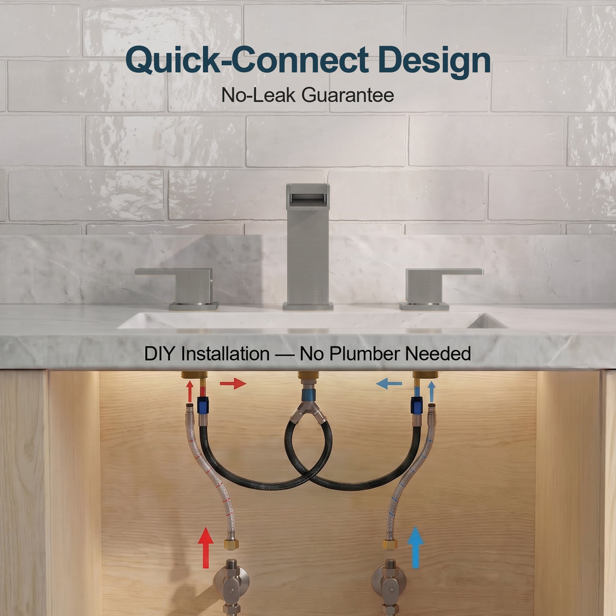 Two-Handle Waterfall Widespread Bathroom Sink Faucet With Pop-Up Drain