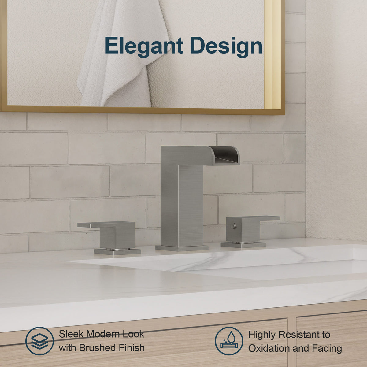 Two-Handle Waterfall Widespread Bathroom Sink Faucet With Pop-Up Drain
