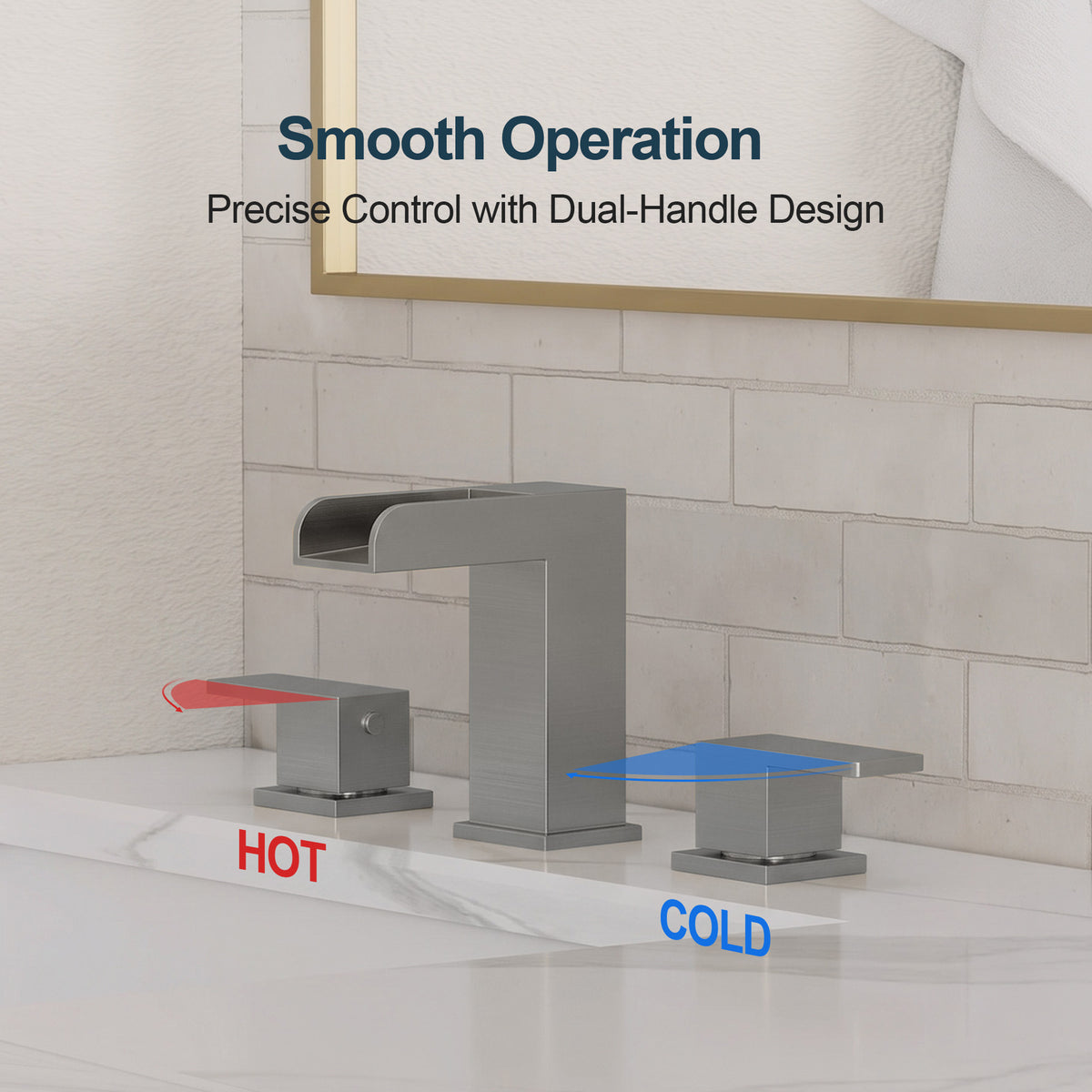 Two-Handle Waterfall Widespread Bathroom Sink Faucet With Pop-Up Drain