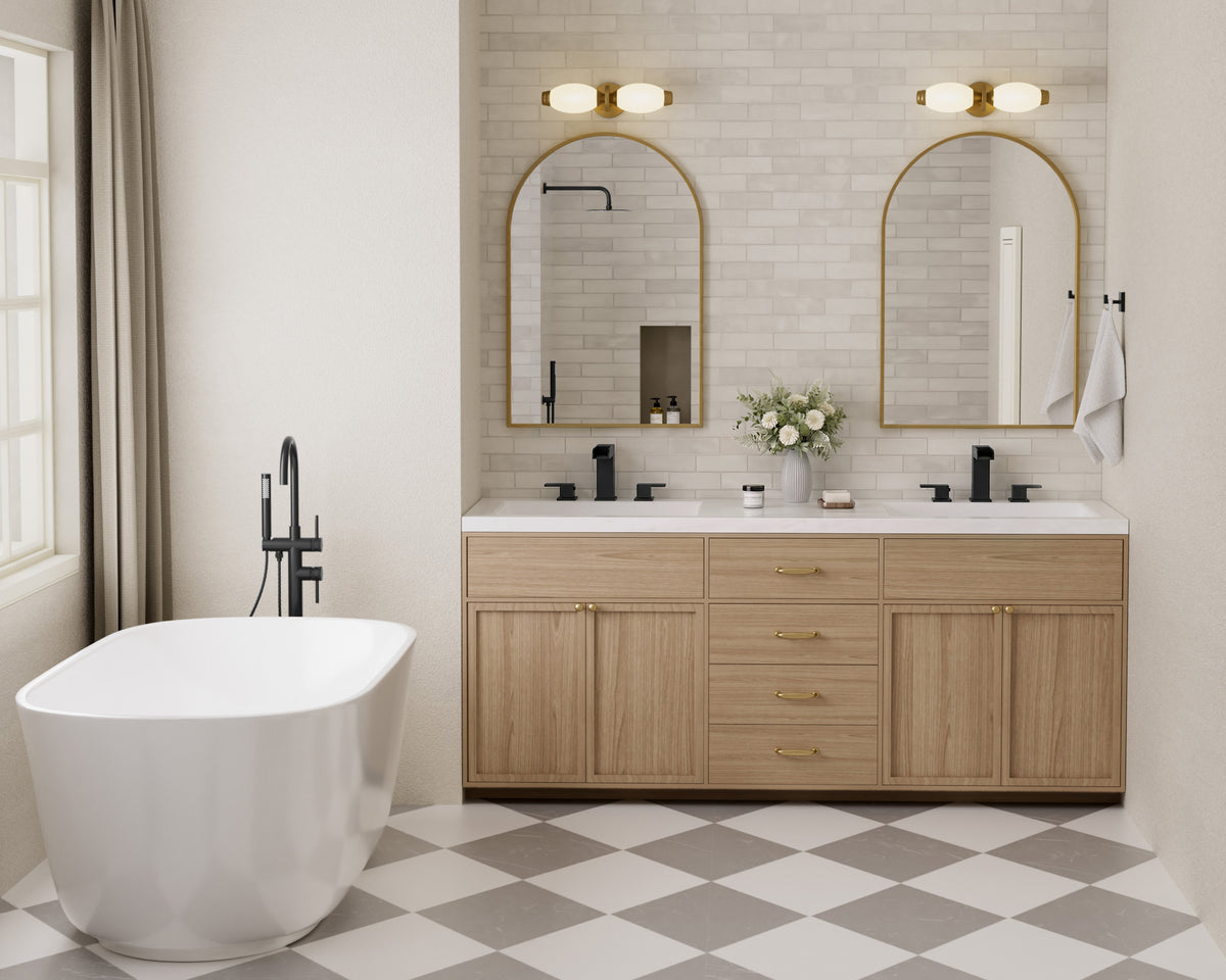 Two-Handle Waterfall Widespread Bathroom Sink Faucet With Pop-Up Drain