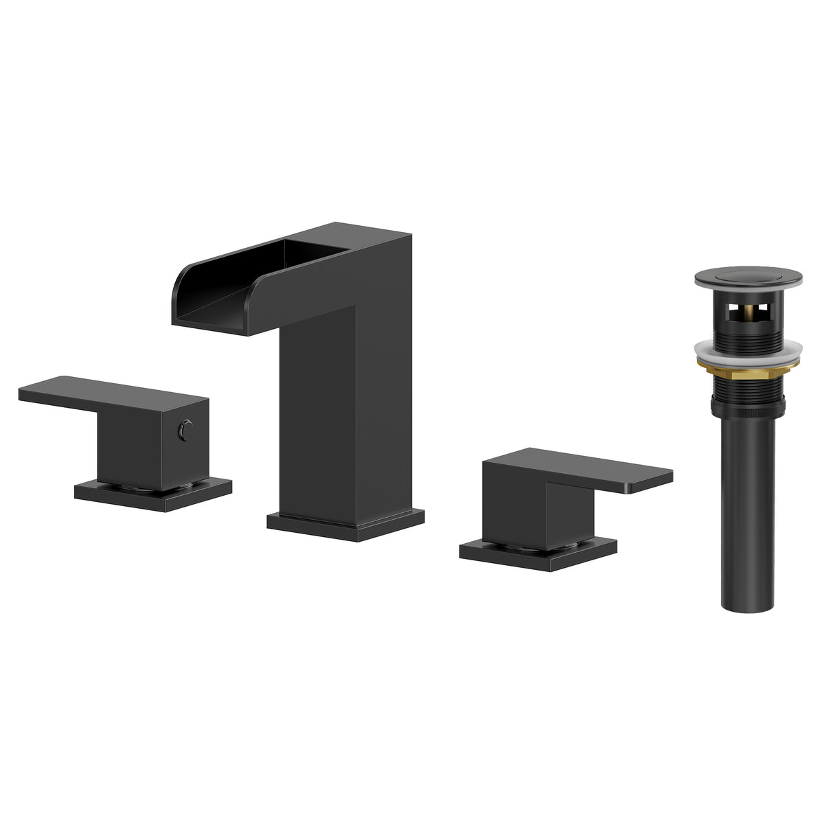 Two-Handle Waterfall Widespread Bathroom Sink Faucet With Pop-Up Drain