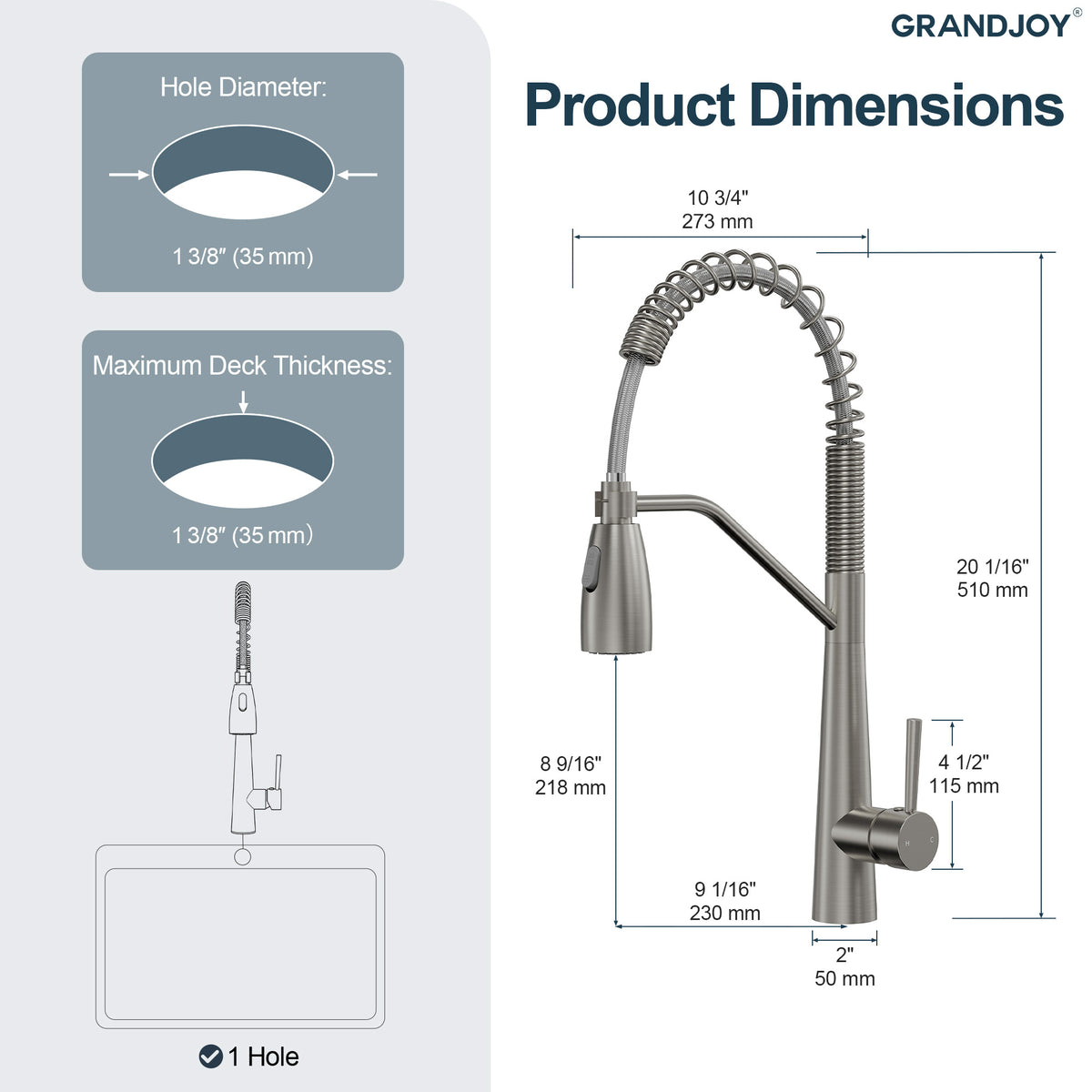 Single-Handle Pre-Rinse Spring Pull-Down Kitchen Faucet