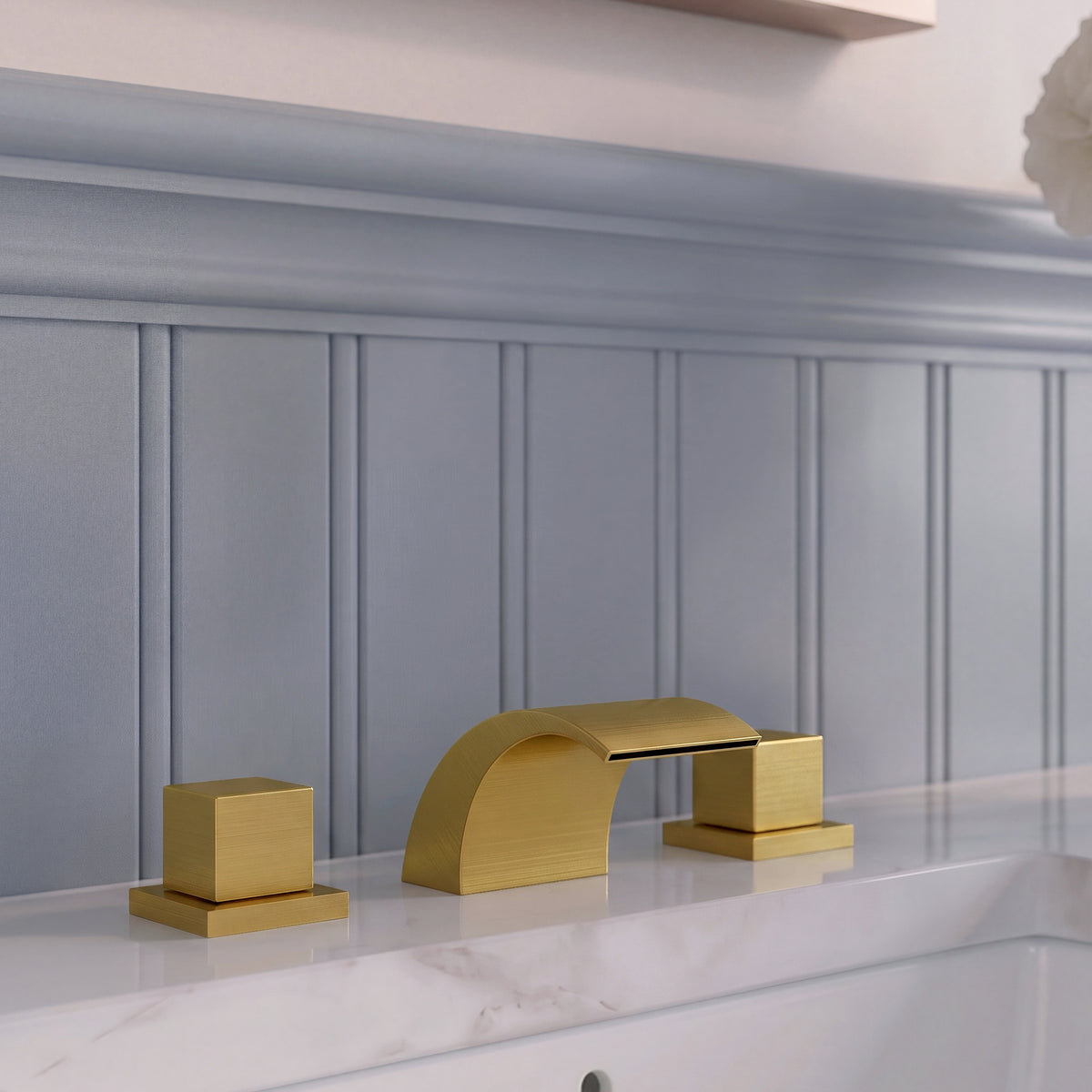 Two-Handle Waterfall Widespread Bathroom Sink Faucet With Pop-Up Drain