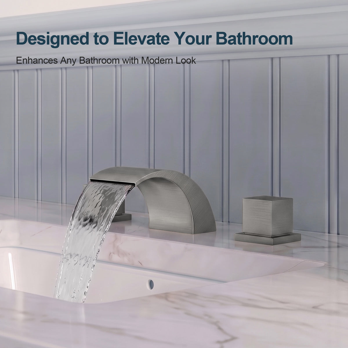 Two-Handle Waterfall Widespread Bathroom Sink Faucet With Pop-Up Drain
