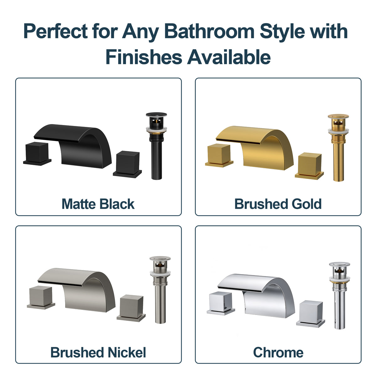 Two-Handle Waterfall Widespread Bathroom Sink Faucet With Pop-Up Drain
