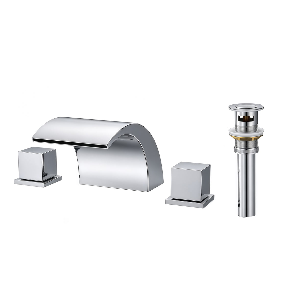 Two-Handle Waterfall Widespread Bathroom Sink Faucet With Pop-Up Drain