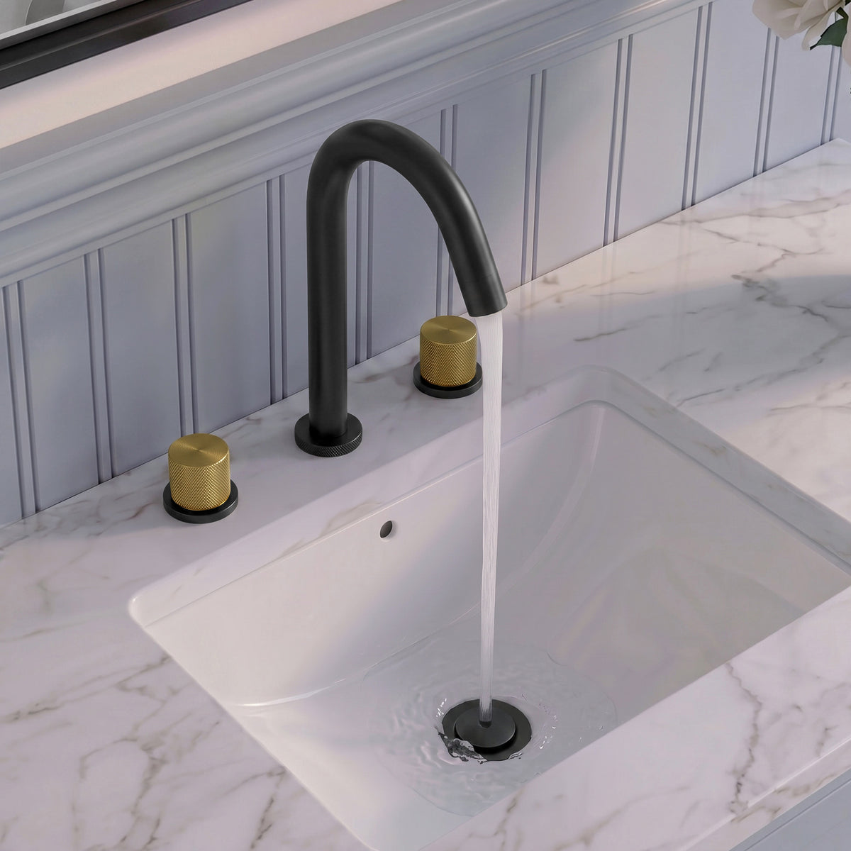 Two-Handle High Arc Widespread Bathroom Sink Faucet With Pop-Up Drain