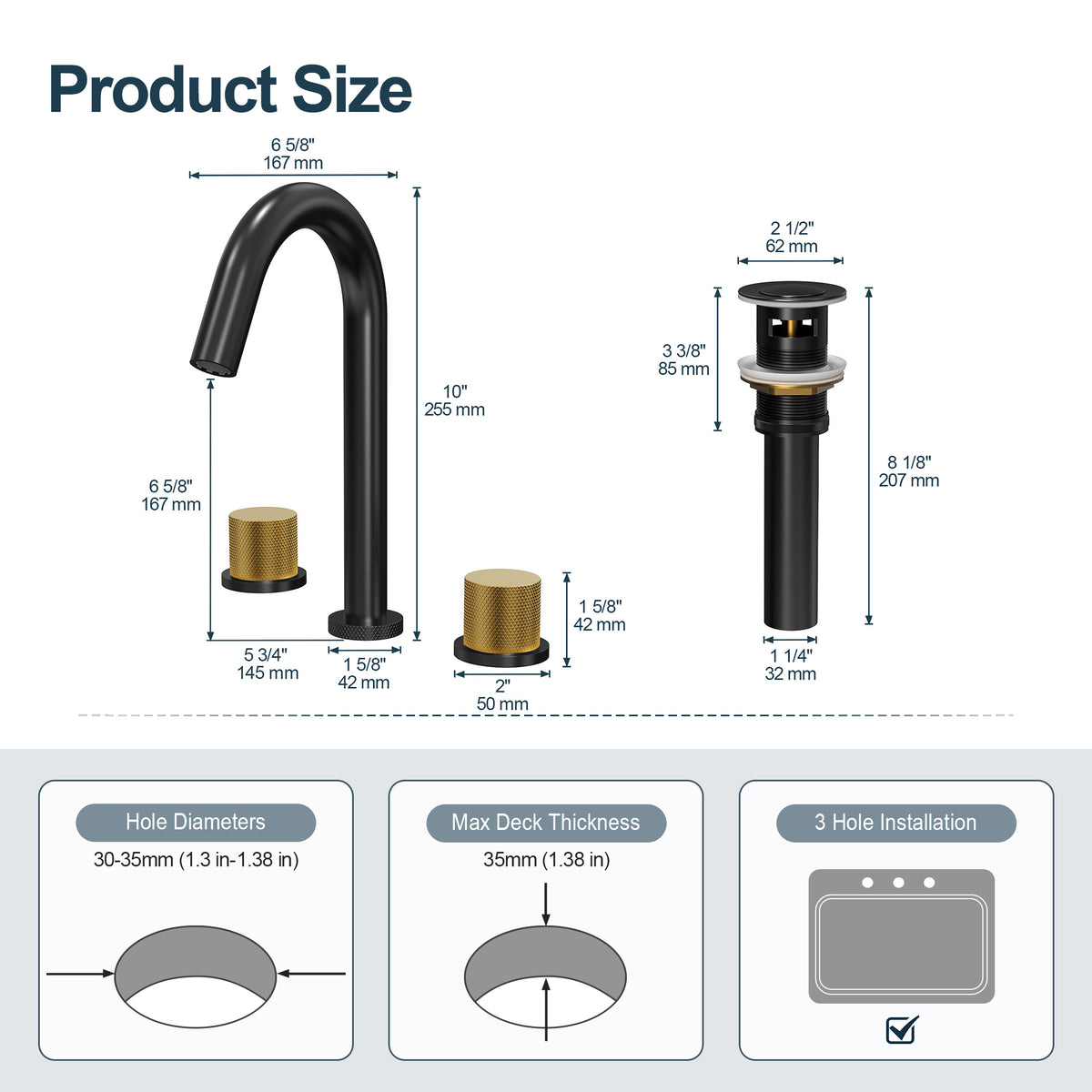 Two-Handle High Arc Widespread Bathroom Sink Faucet With Pop-Up Drain