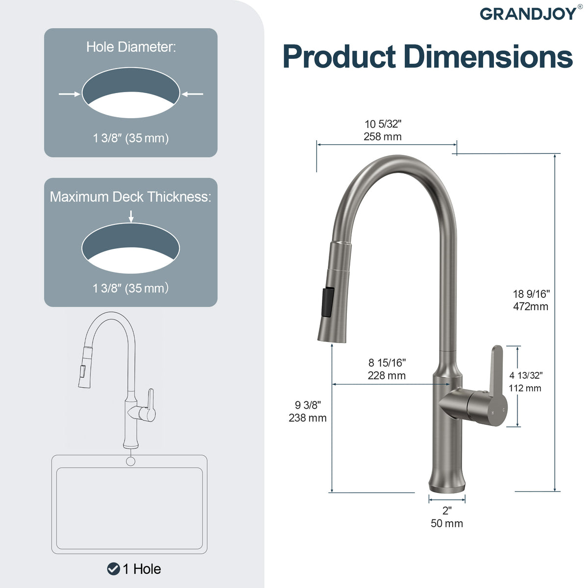 Single-Handle Pull-Down Kitchen Faucet With Dual Spray Modes
