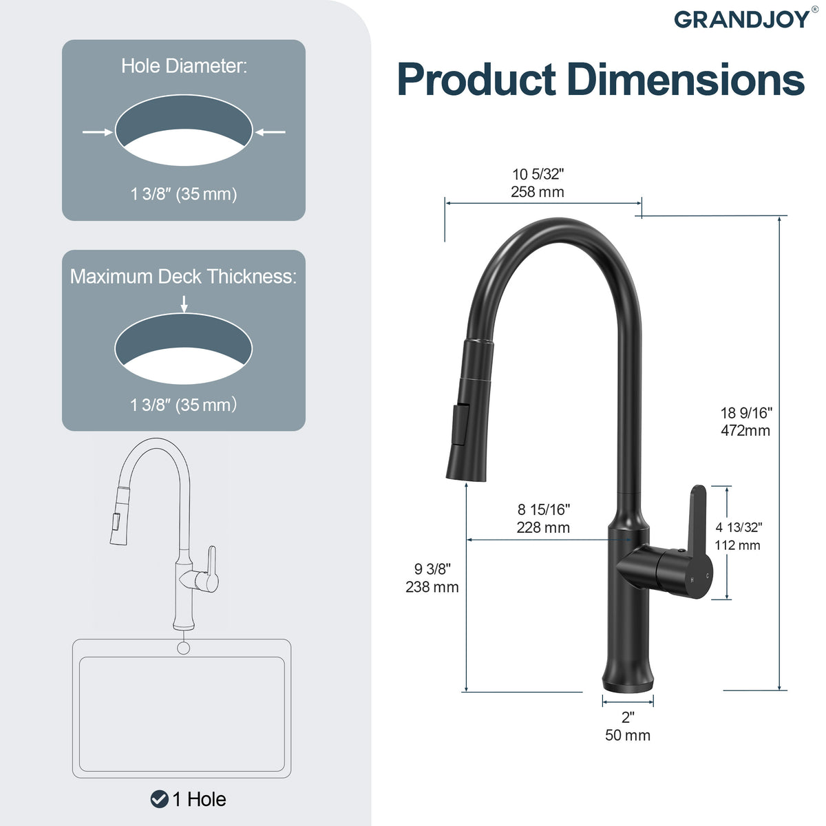 Single-Handle Pull-Down Kitchen Faucet With Dual Spray Modes