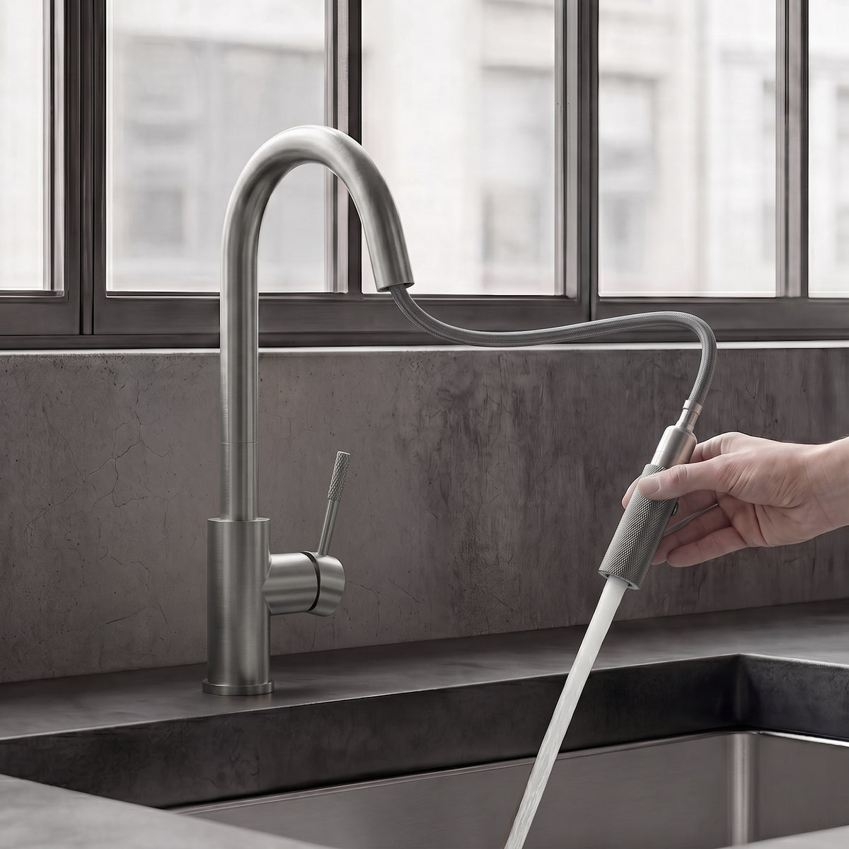 Single-Handle Pull-Down Kitchen Faucet With Dual Spray Modes