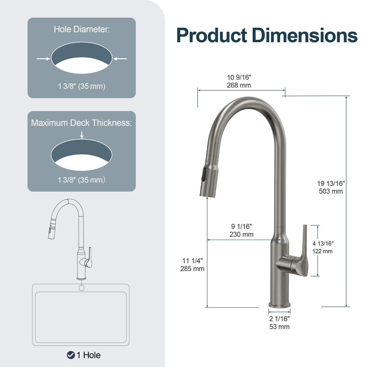 Single-Handle Pull-Down Kitchen Faucet With Dual Spray Modes