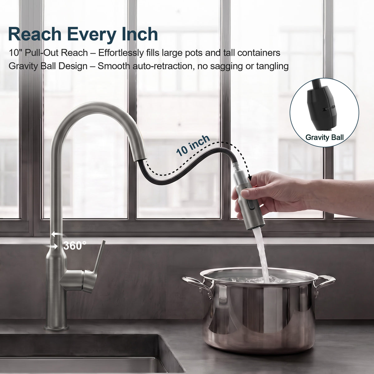 Single-Handle Pull-Down Kitchen Faucet With Dual Spray Modes