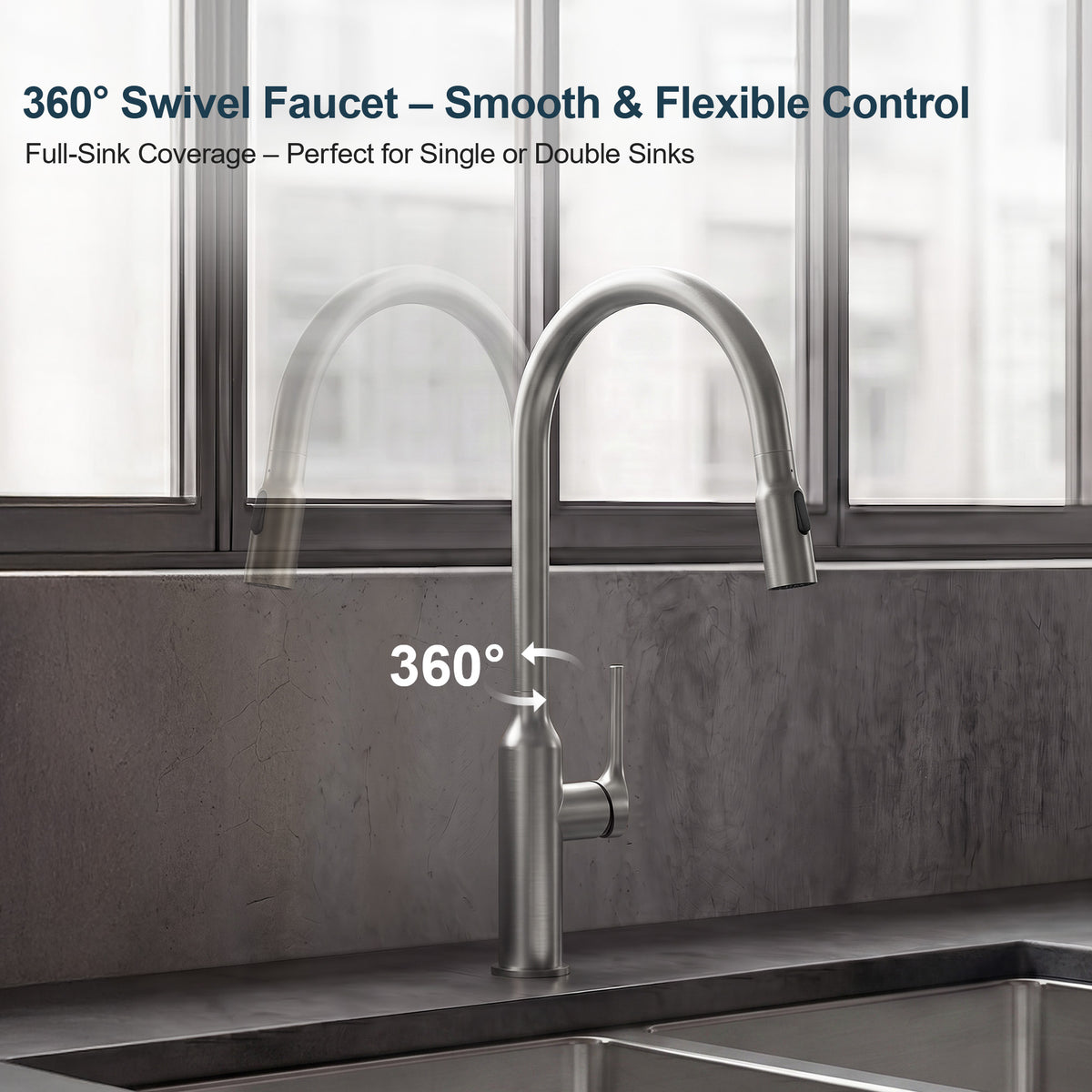 Single-Handle Pull-Down Kitchen Faucet With Dual Spray Modes