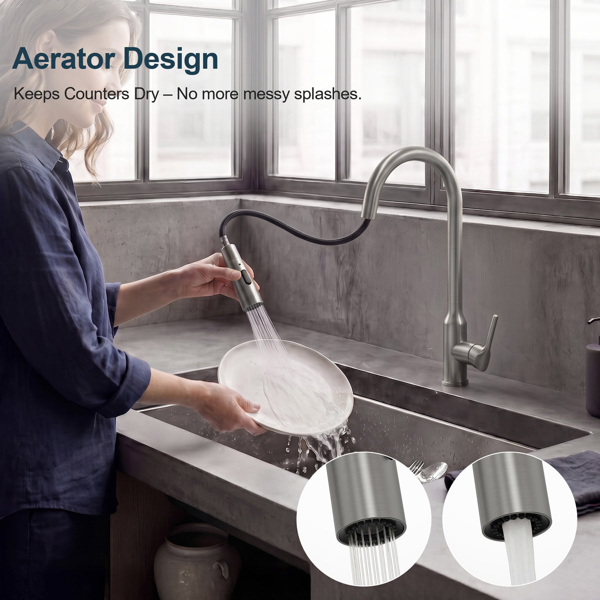 Single-Handle Pull-Down Kitchen Faucet With Dual Spray Modes