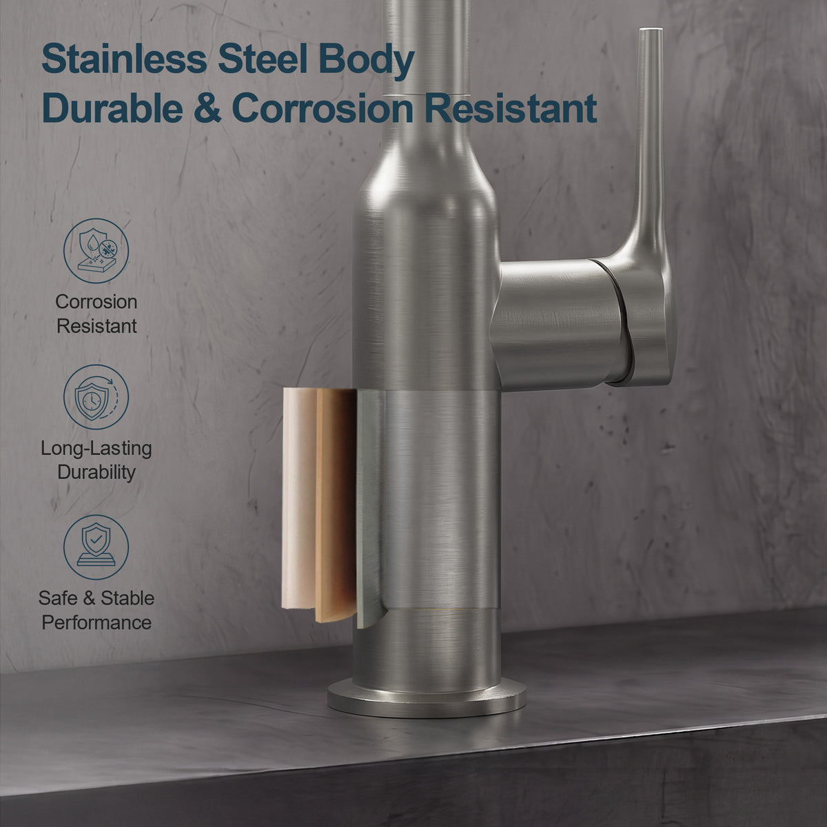 Single-Handle Pull-Down Kitchen Faucet With Dual Spray Modes