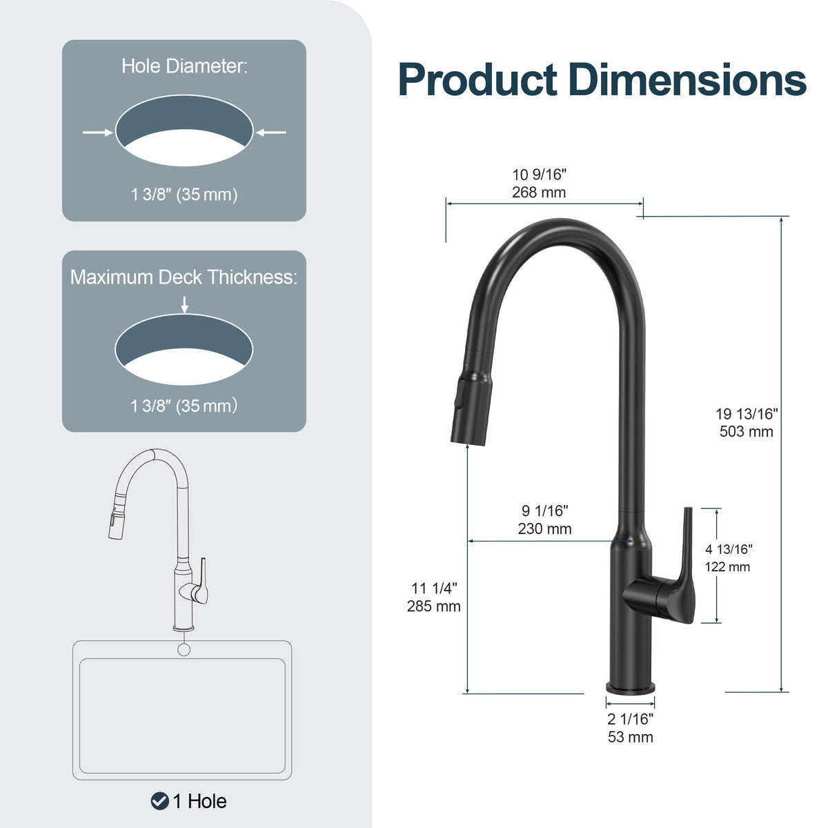 Single-Handle Pull-Down Kitchen Faucet With Dual Spray Modes