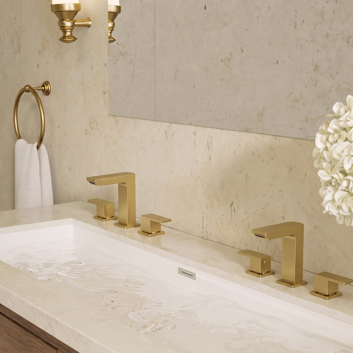 Two-Handle Mid Arc Widespread Bathroom Sink Faucet With Pop-Up Drain