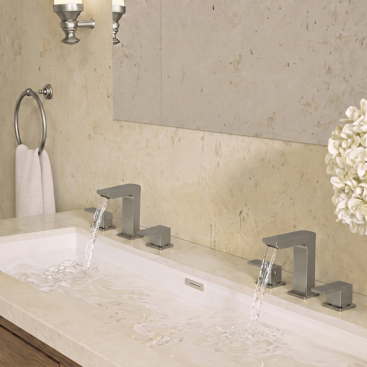 Two-Handle Mid Arc Widespread Bathroom Sink Faucet With Pop-Up Drain