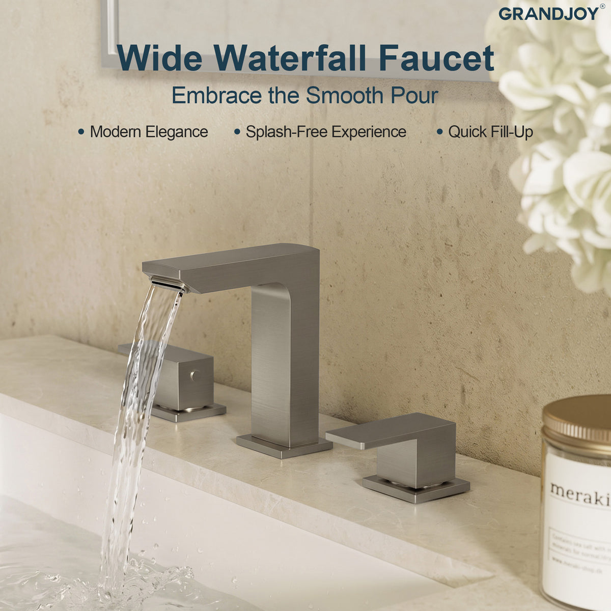 Two-Handle Mid Arc Widespread Bathroom Sink Faucet With Pop-Up Drain