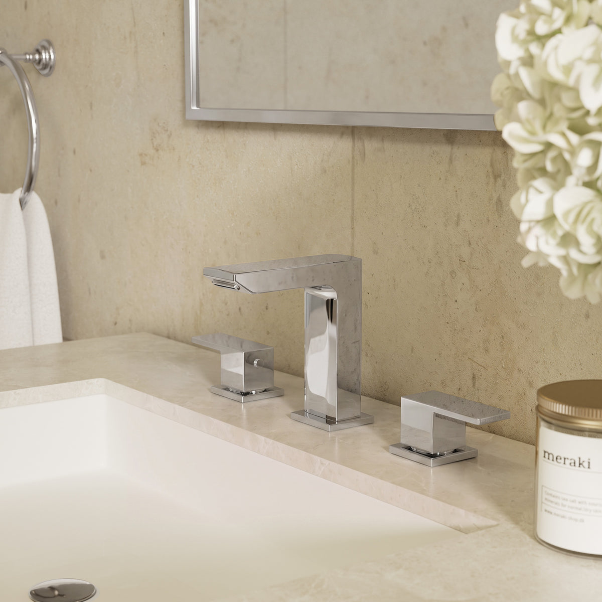 Two-Handle Mid Arc Widespread Bathroom Sink Faucet With Pop-Up Drain
