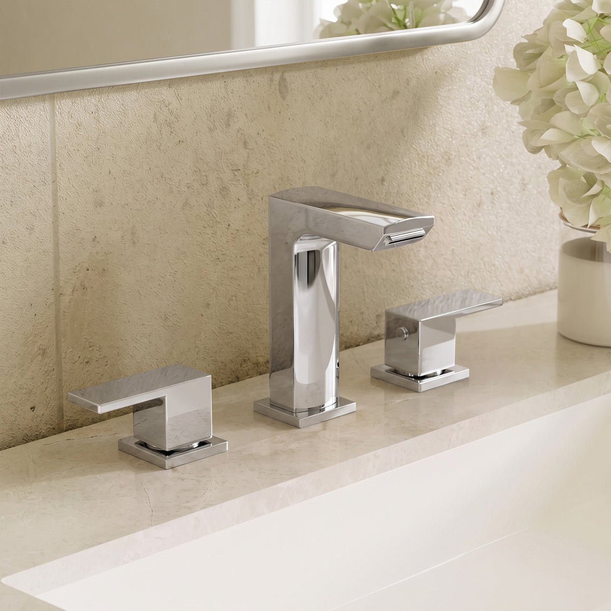 Two-Handle Mid Arc Widespread Bathroom Sink Faucet With Pop-Up Drain