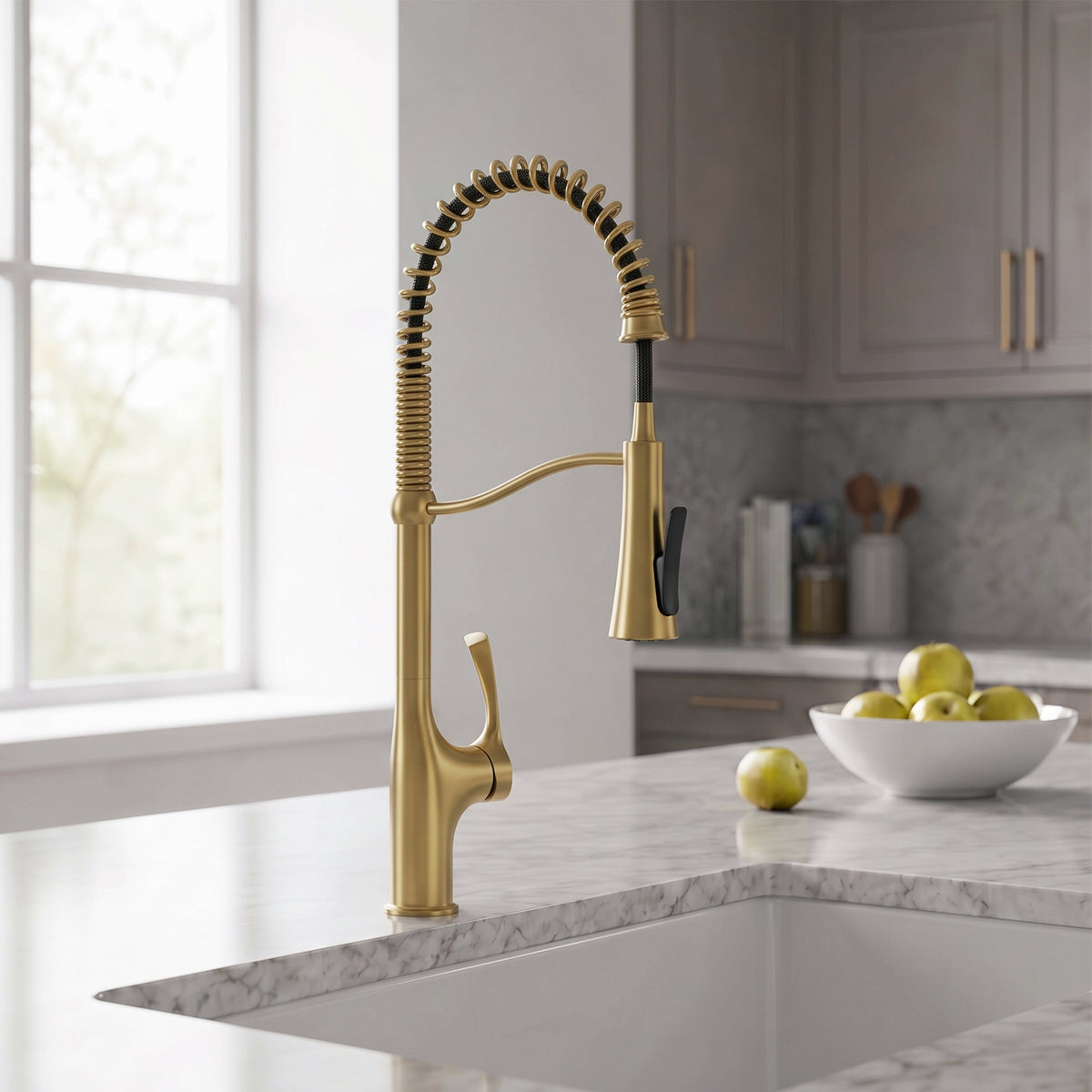 23.7-Inch Pre-Rinse Spring Kitchen Faucet with Pull-Down Spray
