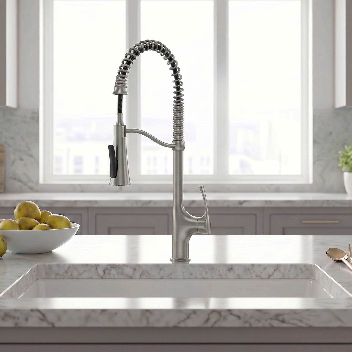 23.7-Inch Pre-Rinse Spring Kitchen Faucet with Pull-Down Spray