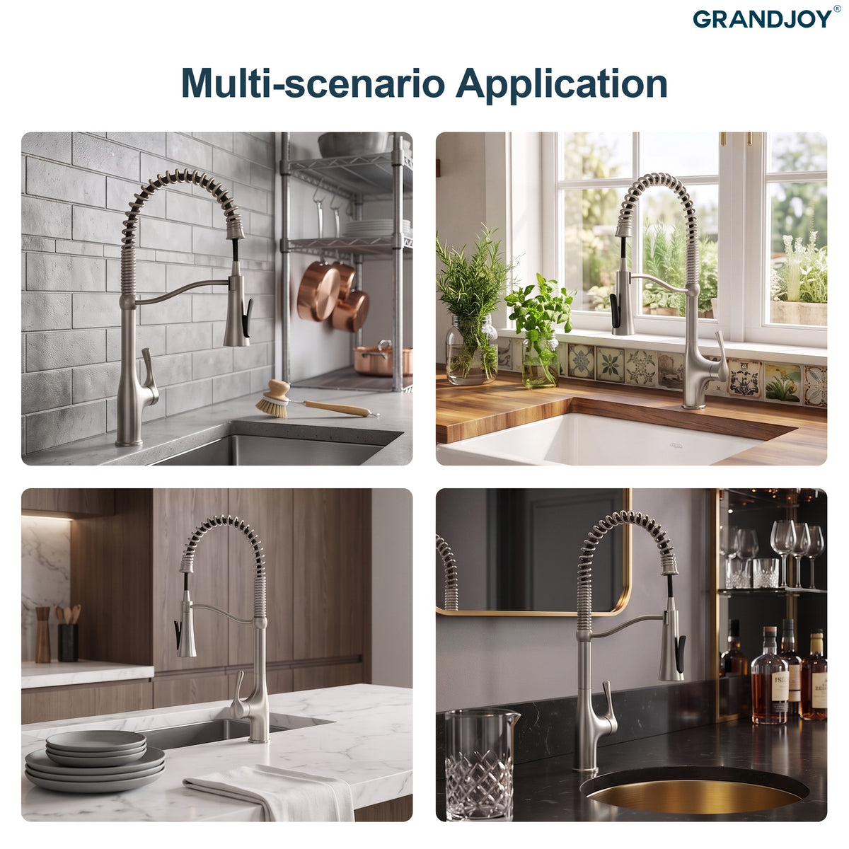 23.7-Inch Pre-Rinse Spring Kitchen Faucet with Pull-Down Spray