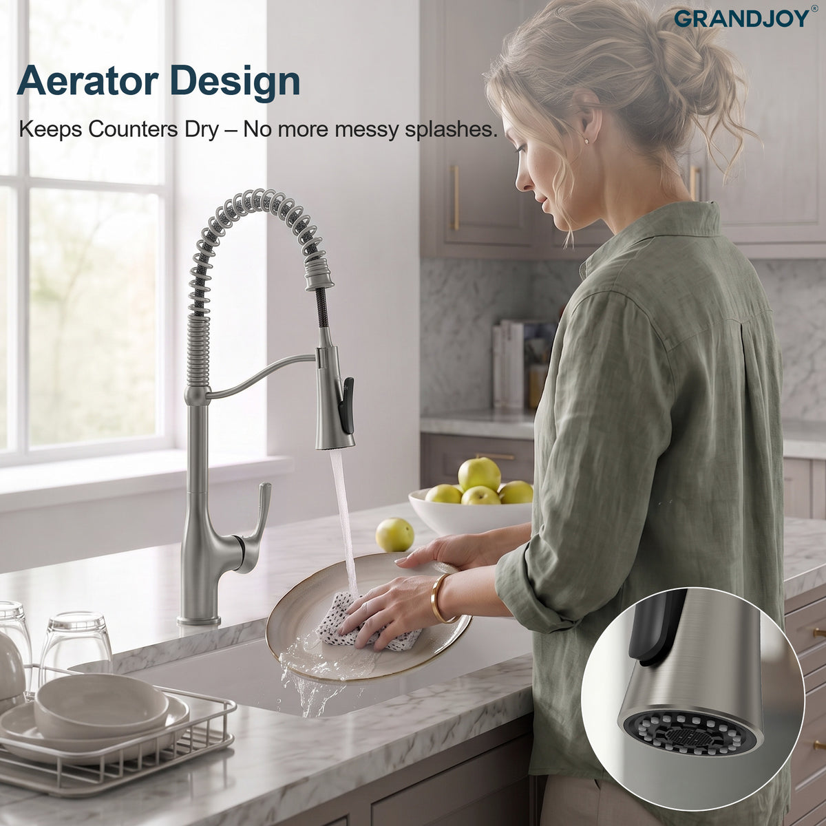 23.7-Inch Pre-Rinse Spring Kitchen Faucet with Pull-Down Spray