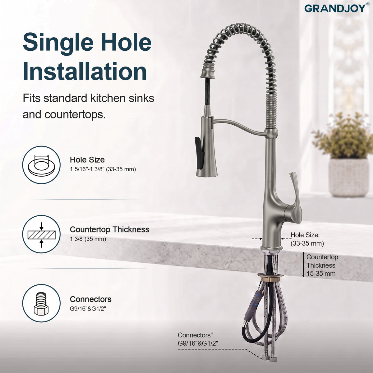 23.7-Inch Pre-Rinse Spring Kitchen Faucet with Pull-Down Spray