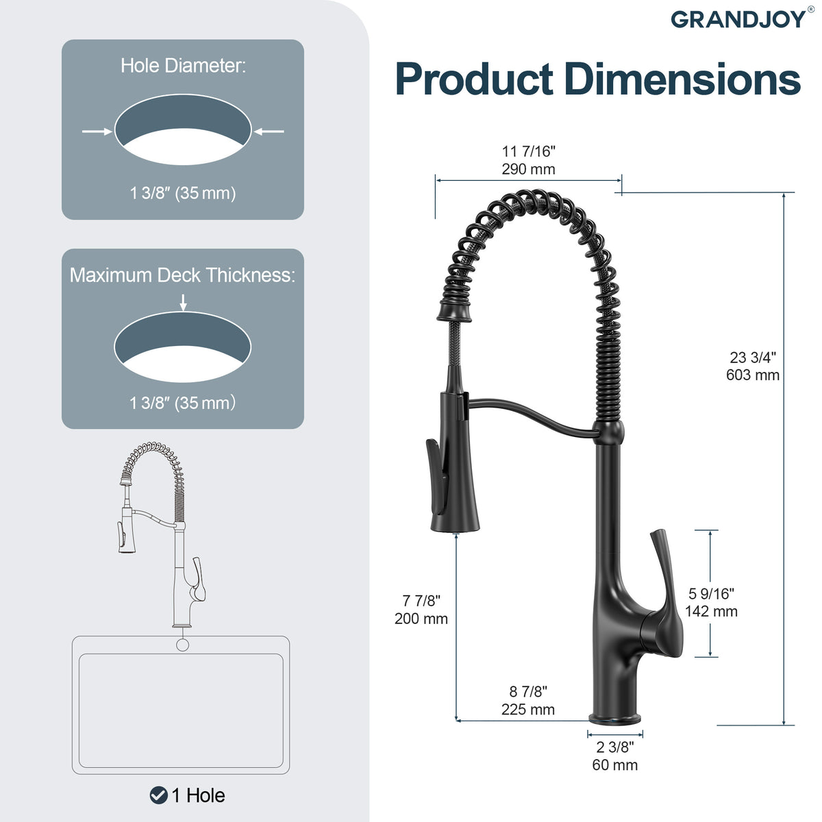 23.7-Inch Pre-Rinse Spring Kitchen Faucet with Pull-Down Spray